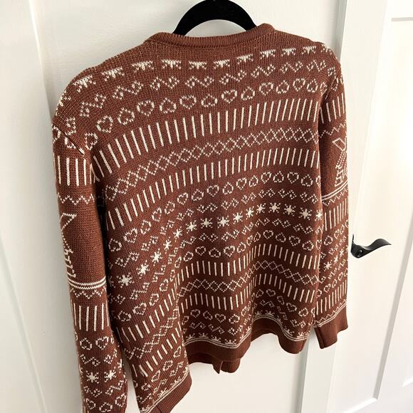 Vintage Demetre Pure Virgin Wool Brown Heart Stitch Cardigan Sweater Size Large - Picture 6 of 8